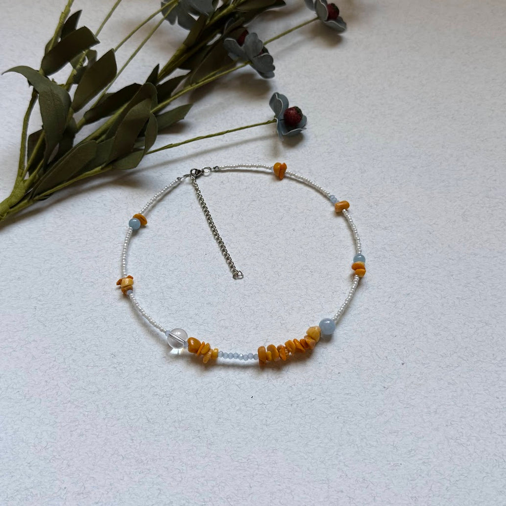 Aquamarine & Sunny Yellow Beaded Necklace