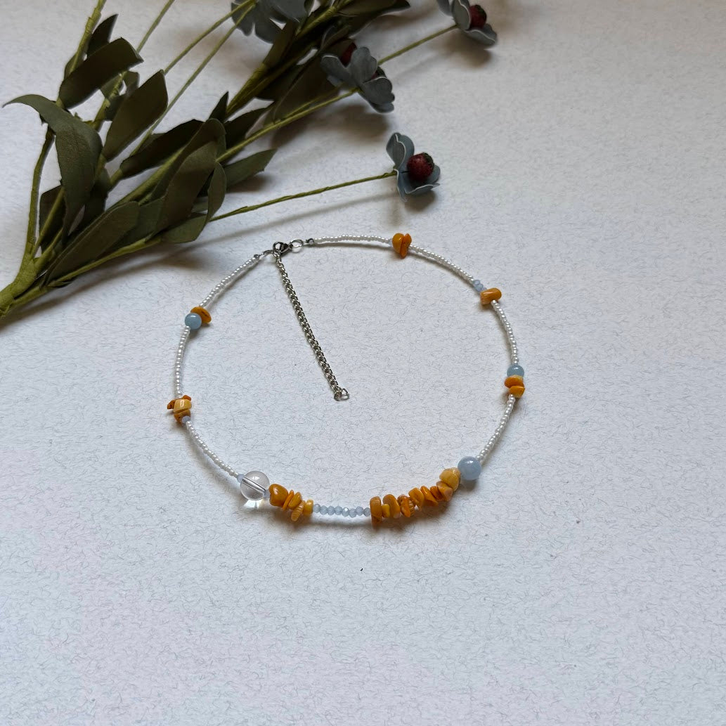 Aquamarine & Sunny Yellow Beaded Necklace