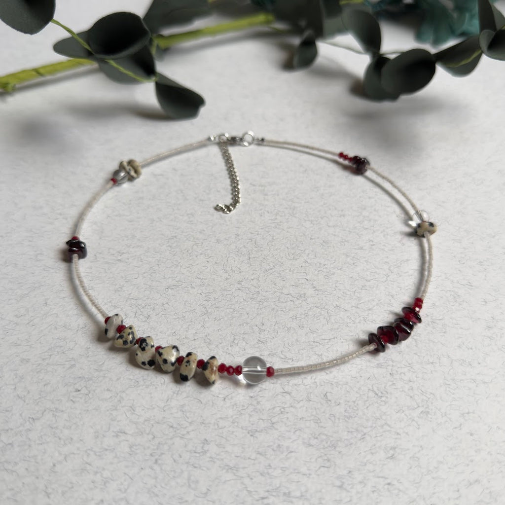 Dalmatian Jasper & Garnet Gemstone Necklace