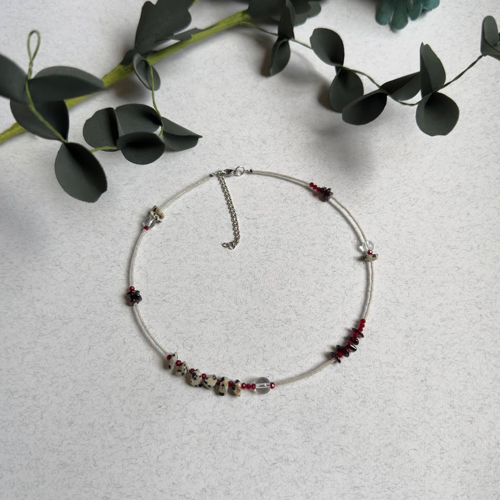 Dalmatian Jasper & Garnet Gemstone Necklace