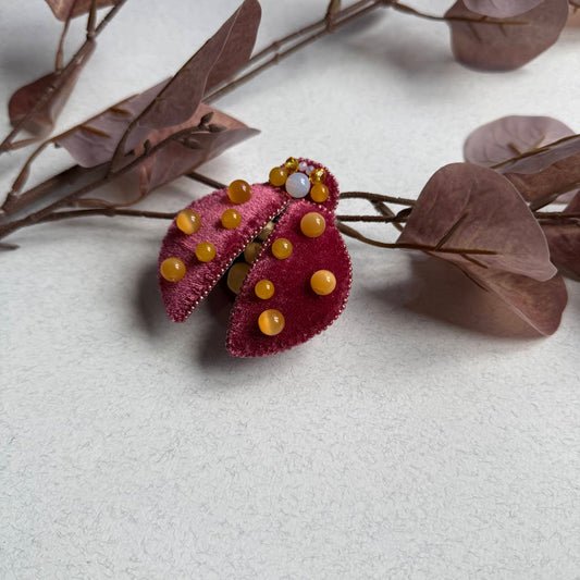 NUAR | Antique Pink Velvet Ladybug Brooch