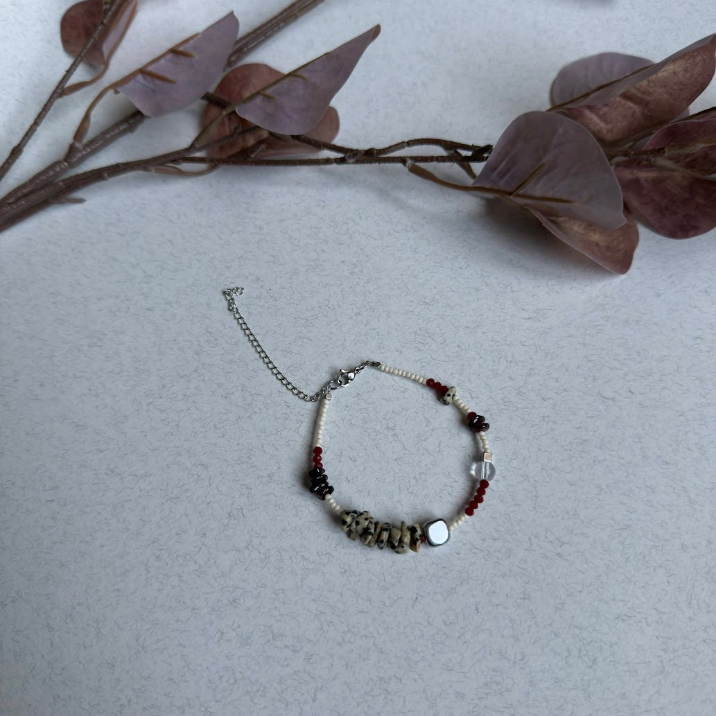 NUAR  Dalmatian Jasper & Garnet Style Artisan Bracelet