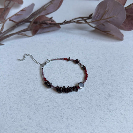 NUAR | Deep Garnet & Hematite Style Artisan Bracelet