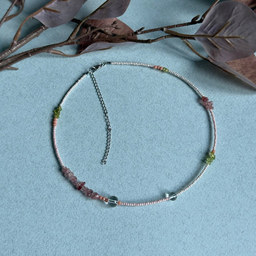 NUAR | Peridot & Strawberry Quartz Style Artisan Necklace