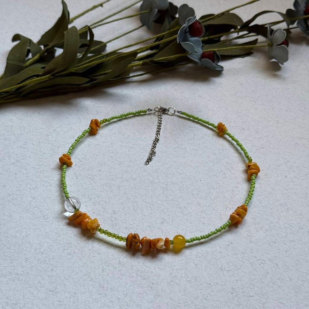 Vibrant Yellow Coral & Crystal Beaded Necklace