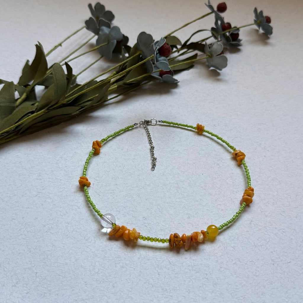 Vibrant Yellow Coral & Crystal Beaded Necklace
