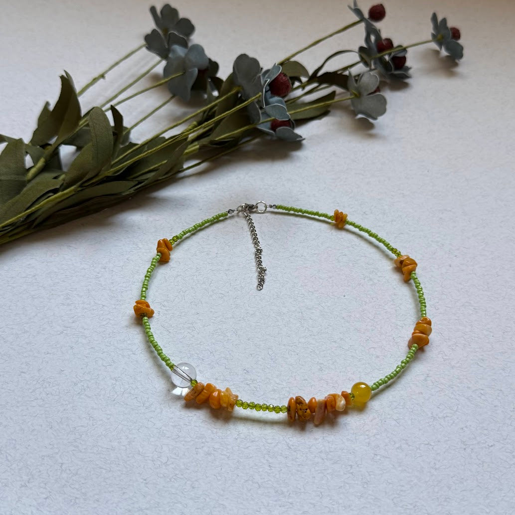 Vibrant Yellow Coral & Crystal Beaded Necklace